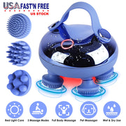 Electric Scalp Massager Rechargeable Head Mssager IPX7 Waterproof Dog Cat Massager with Red Light 3 Modes 3 Types of Massage Claws for Men Women Elder