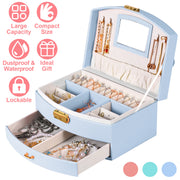 2-Layer Jewelry Box for Women's Girls Lockable Leather Jewelry Organizer Jewelry Travel Case for Rings Earrings Necklaces Bracelets