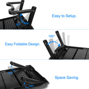Foldable Laptop Table Bed Notebook Desk w/Cooling Fan Mouse Board LED light 4 x USB Ports Breakfast Snacking Tray with Storage Groove For Home Office