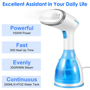 1500W Portable Handheld Clothes Steamer with 2 Brush Electric Travel Steamer for Garments Clothing Wrinkles Remover Dry Ironing Protection 30S Heat Up