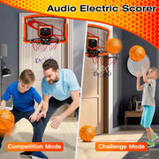 Indoor Mini Basketball Hoop Set Over Door Basketball Hoop with 4 Inflatable Balls Electric Audio Scorer Foldable Basket Gift for Kids and Adults