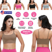Women Strap Sport Bras Padded StrappyÊCrop Square Neck Low Impact Bras SexyÊFitnessÊTank Tops with Removable Pads Flat Straps for Gym Yoga Workout Run