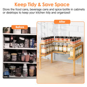 2-Tier Kitchen Spice Rack Expandable Bamboo Spice Organizer Cabinet Stackable Seasoning Organizer Extendable Spice Jar Rack for Countertops Pantries C