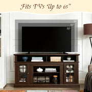 58" TV Stand with Glass Door Cabinets for TVs up to 65"