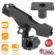 Boat Fishing Pole Rod Holder 360¡ Rotatable Kayak Side Rail Mount Adjustable Folding Rod Holder w/ Large Clamp