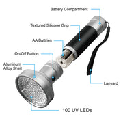 100-LED Blacklight Ultraviolet Detection Aluminum Flashlight