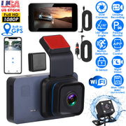 1080P Dual Lens Dash Cam Vehicle Driving Recorder Car DVR with WiFi GPS G-Sensor APP Control Motion Detection Parking Monitor Night Vision