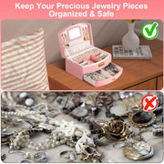 2-Layer Jewelry Box for Women's Girls Lockable Leather Jewelry Organizer Jewelry Travel Case for Rings Earrings Necklaces Bracelets