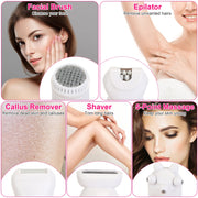 5 In 1 Electric Body Epilator Rechargeable Women\'s Grooming Kit Epilator Shaver Facial Brush Callus Remover 5-Point Massager with LED Light LED Displ