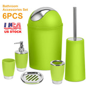 Bathroom Accessories Set 6 Pcs Bathroom Set Ensemble Complete Soap Dispenser Toothbrush Holder Tumbler Soap Dish Toilet Cleaning Brush Trash Can