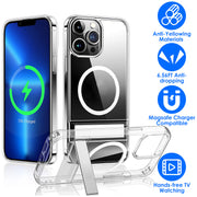 Magnetic Metal Kickstand Clear Case Shockproof Anti Yellowing Phone Cover Compatible with Magsafe Fit for IOS Phone 13 Pro