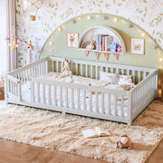 Montessori Floor Bed with Safety Guardrails and Lockable Door