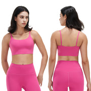 Women Strap Sport Bras Padded StrappyÊCrop Square Neck Low Impact Bras SexyÊFitnessÊTank Tops with Removable Pads Flat Straps for Gym Yoga Workout Run