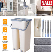 Flat Floor Mop Bucket Set Self Cleaning Wet Dry Usage with 2Pcs Reusable MicrofiberÊMop Pads