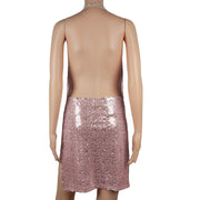 Sexy Women Chain Choker Side Slit Backless Slip Dress With Sequins
