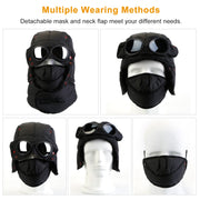 Unisex Thermal Winter Goggles Hat Warmth Trapper Trooper Cap Windproof Dustproof Breathable Hat w/ Neck Flap Detachable Face Mask For Skiing Cycling R