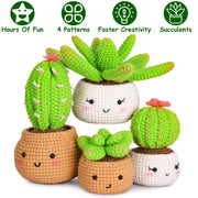 Succulents Crochet Kit Crochet Kit For Beginners DIY Knitting Supplies for Kids Adults 4 Patterns