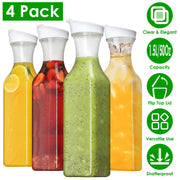4 Pack 50Oz Water Carafes with Flip Top Lids Square Juice Containers for Fridge Plastic Clear Pitchers for Water Iced Tea Juice Lemonade Milk Cold Bre