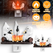 2Pcs Ghost Campfire Flickering Flame Night Light Indoor 3D Funny Halloween Nightlight Decoration Bedroom Night Light Halloween Decoration Gift For Fri