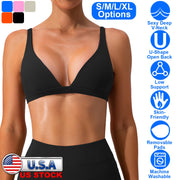 Women Deep V-Neck Sports Bras U-Shaped Back Sport Bras Padded StrappyÊCrop Open Back Low Impact Bras SexyÊFitnessÊTank Tops with Removable Pads for Gy
