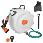 Retractable Garden Hose Reel Wall Mounted Automatic Water Hose Reel with Any Length Lock 8 Pattern Spraying Modes 180¡ Swivel Bracket