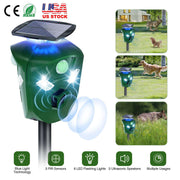 Electric Solar Powered Ultrasonic Animal Repeller 360¡ Ultrasonic Animal Driver with Motion Sensor LED Flashing Lights Waterproof Outdoor Animal Repel