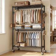 Rolling Clothes Rack with Shelves and Lockable Wheels