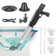 Electric Toilet Plunger with Air Pressure Gauge & 3 Heads