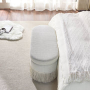 Oval Upholstered Storage Ottoman with Fringe Trim, 39.4"