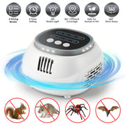 Ultrasonic Rodent Chaser Rat Repellent Pest Driver Mouse Control Squirrel Repeller with 4 Modes 4-65KHz Strobe Light 4 Timer 1292sq.ft. Coverage for R