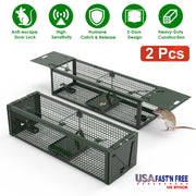 2Pack 15.35x4.72x3.94in 2-Door Humane Live Rat Trap Galvanized Iron Rodent Trap Cage Reusable for Home Garden Farm Warehouse