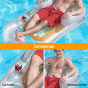 59in Inflatable Pool Float Raft with Headrest Armrest Cupholder Swimming Pool Lounge Air Mat Chair