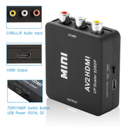 RCA to HDMI Converter 1080P AV Composite CVBS to HDMI Adapter w/ USB Video Audio Transform for Game Player DVD HDTV Projector Game Console Displayer