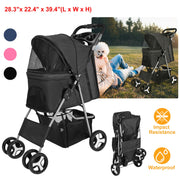 4 Wheels Pet Stroller Foldable Carrier Strolling Cart Travel Jogger Pet Stroller with Removable Liner Storage Basket for Dog Cat