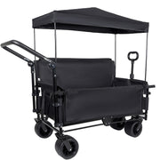 Folding Wagon Cart with Bench Seat & Canopy, 500lbs Capacity