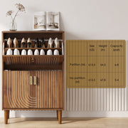 Slim Shoe Storage Cabinet with 2 Flip Drawers & Gold Handles