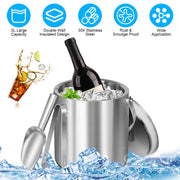 Double-Wall Stainless Steel Insulated Ice Bucket 3L Ice Holder Ice Container with Lid Scoop Strainer Handle for Wine Champagne Beer Parties Cocktails