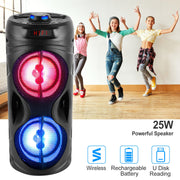 Portable Wireless Party Speaker Karaoke Machine Wireless Speaker with LED DJ Light FM Radio Supports MMC Card/USB Microphone Aux-In for Party Home TV