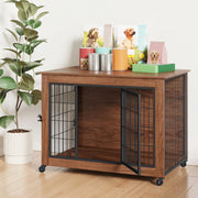 Dog Crate Furniture with Lockable Wheels & Dual Doors