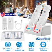 For Wii Remote Controller Charger Dual Charge Dock with Two 2800mAh Rechargeable Batteries