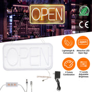 LED Open Sign 16.5x9.1in Business Neon Open Sign Advertisement Board with 11 Levels Adjustable Brightness