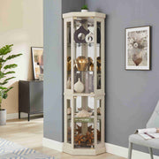 5-Tier Lighted Corner Curio Display Cabinet Adjustable Glass Display Case with Light Bulb Anti-Tipping Hardware for Coll