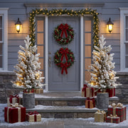 2FT Pre-Lit Flocked Christmas Tree with Pot & Pine Cones