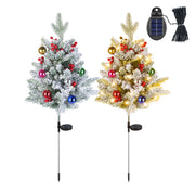 2Pcs Solar Powered Lighted Christmas Tree Urn Filler With Light Artificial Xmas Trees Light with Berries Decor Balls LED Pathway Pine Tree IP44 Waterp