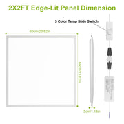 2Pcs 72W 2 2FT LED Panel Light 3800LM Flat Ceiling Light with 3 Lighting Color Temperature Equivalent LED Troffer Recessed Edge-Lit Switchable CCT 110