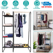 Metal Garment Hanging Rack Shoe Clothing Organizer Shelves Freestanding Clothing Hanging Rail Clothes Wardrobe Shoe Display Organizer with 1 Hanging R