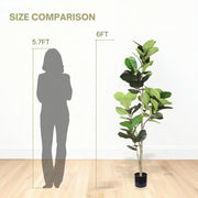 6FT Artificial Fiddle Leaf Fig Tree, Realistic Faux Fiddle Leaf Fig Plant with Fabric Leaves & Plastic Branches, Low Mai