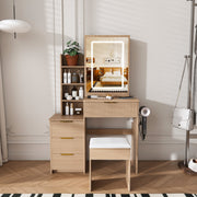 Vanity Desk Set with Lighted Mirror, 4 Drawers & Stool