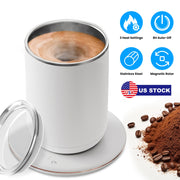 Auto Stirring Coffee Mug with Lid Temperature Control Self-Heating Automatic Magnetic Mixing Mug with 3 Heat Settings Auto-Off Function For Coffee Tea