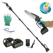 2-In-1 8Ó Cordless Electric Pole Saw and Mini Chainsaw with Extension Poles 2Pcs 21V 3.0Ah Batteries Adjustable Length Chain Saw With Auto Oiler Safet